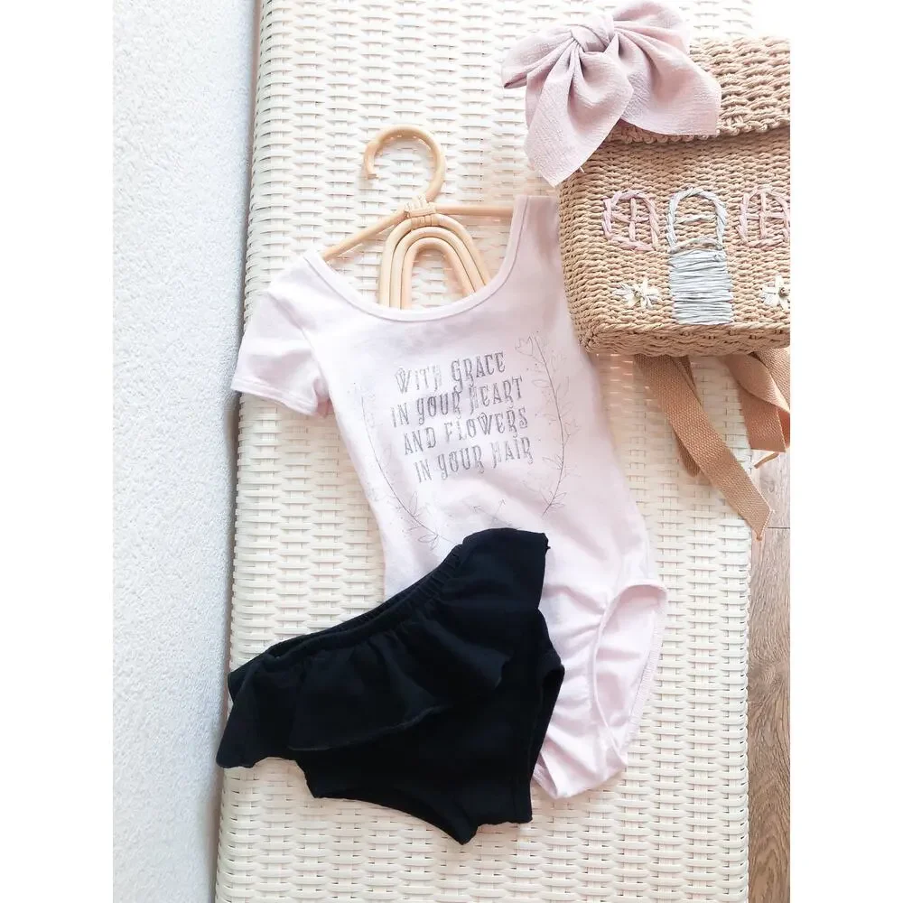 Grace In Your Heart + Flowers In Your Hair Blush Leo & Peplum Bloomers 2T